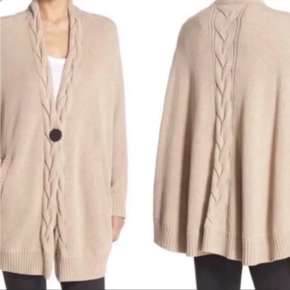 Ugg Size XS/Small Tan Cable Knit Anjeline Cotton Poncho‎ Shrug Sweater